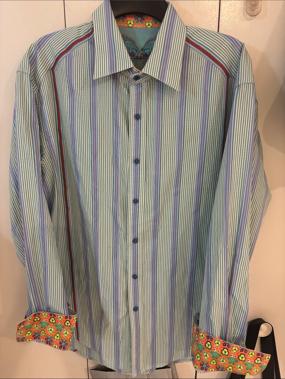 Robert Graham Men’s Long Sleeve Flip Cuff Stripe Shirt,XL